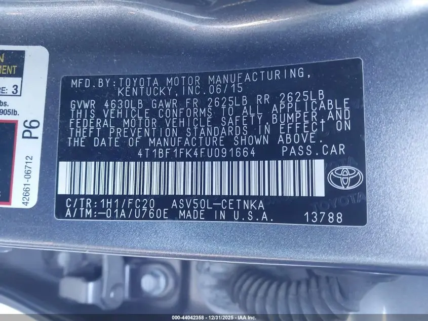 2015 TOYOTA CAMRY LE