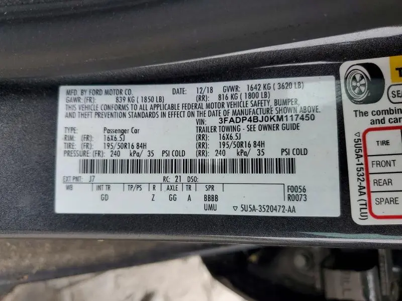 2019 FORD FIESTA SE  