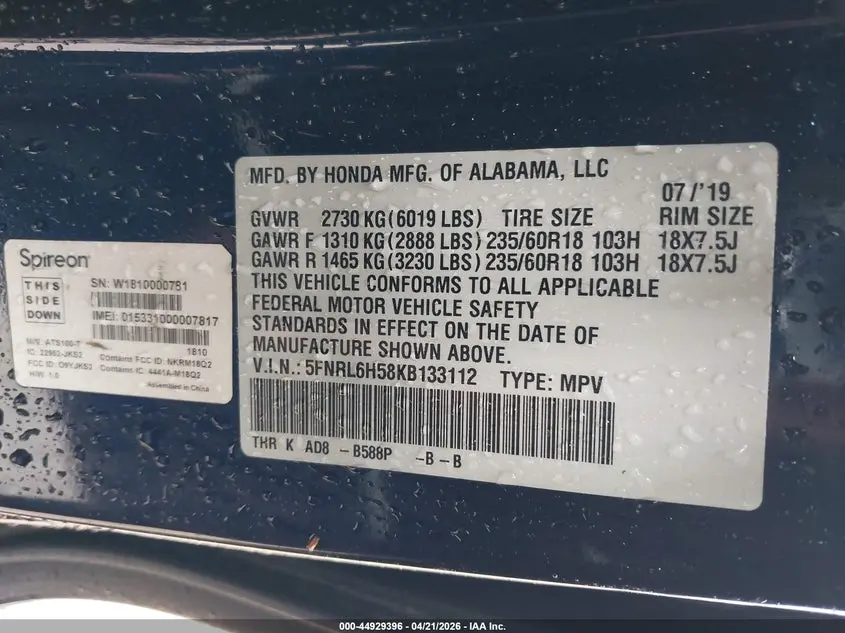 2019 HONDA ODYSSEY EX