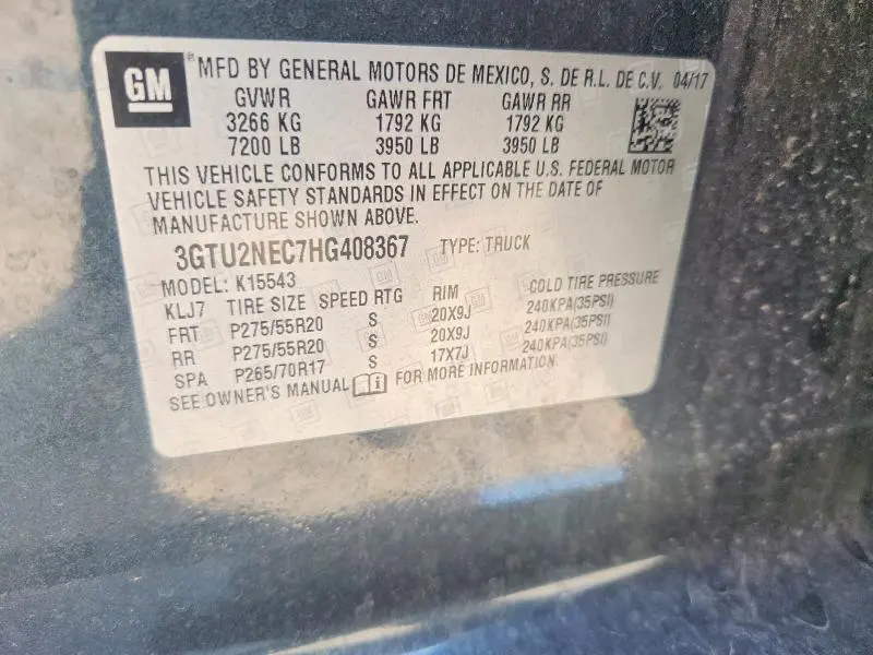 2017 GMC SIERRA K1500 SLT  