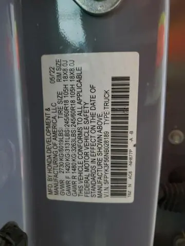 2022 HONDA RIDGELINE RTL  