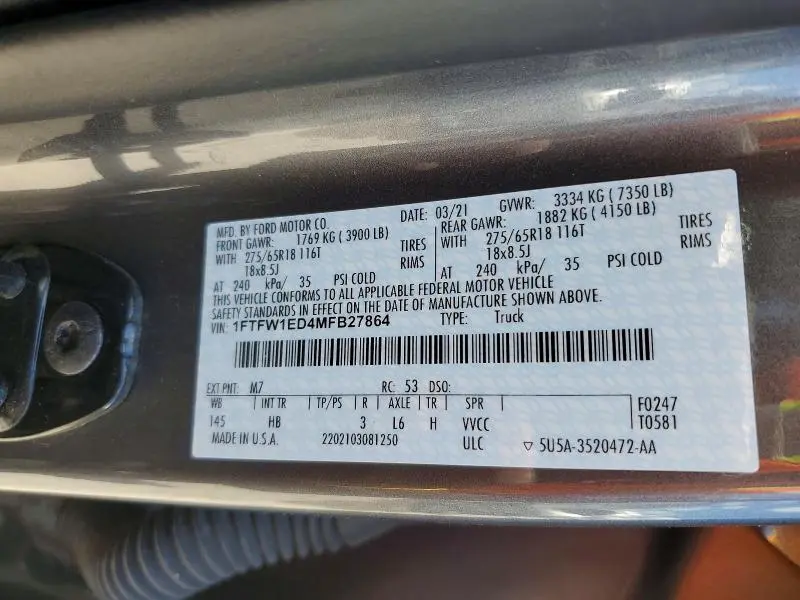 2021 FORD F150 SUPERCREW  