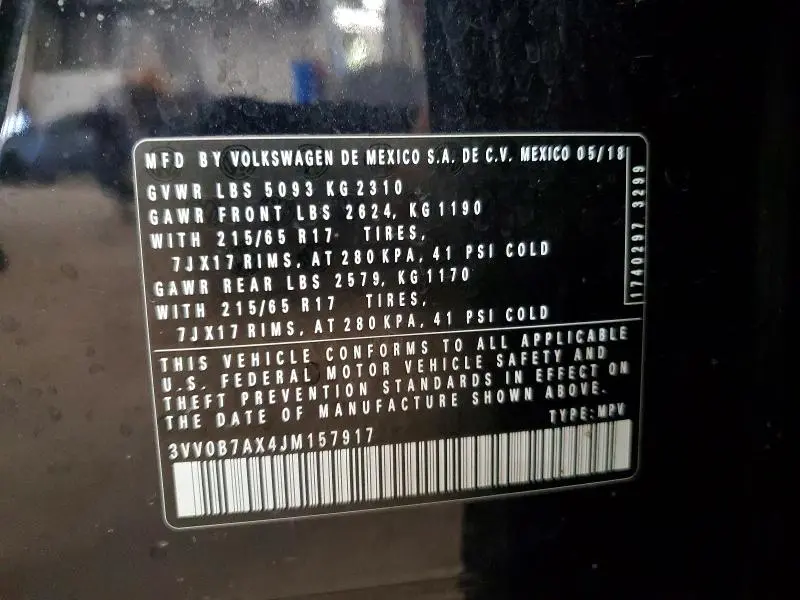 2018 VOLKSWAGEN TIGUAN S  