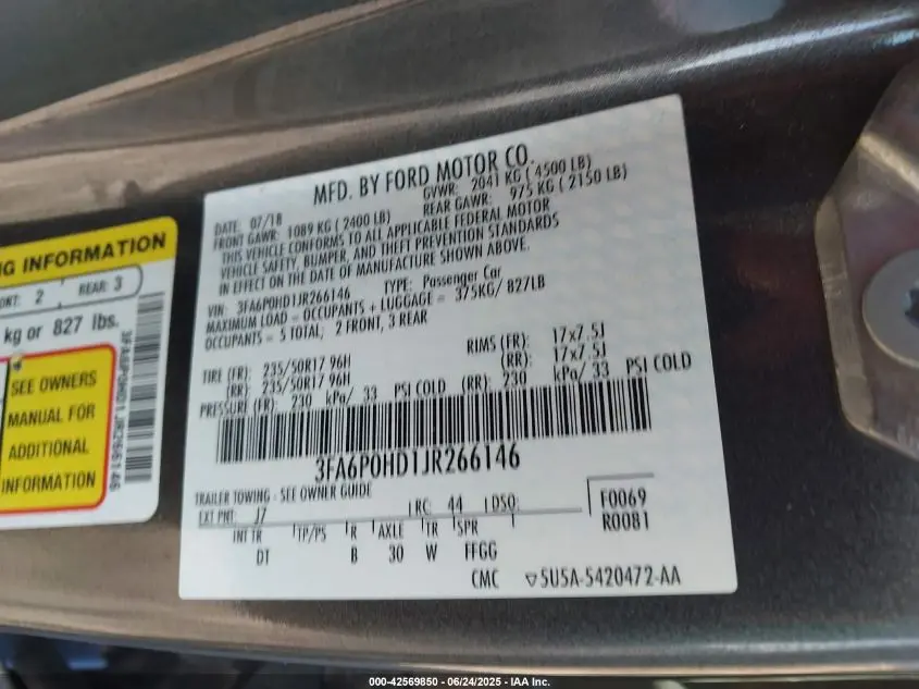 2018 FORD FUSION SE
