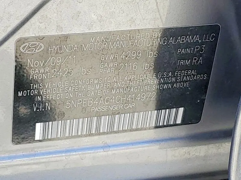 2012 HYUNDAI SONATA GLS  