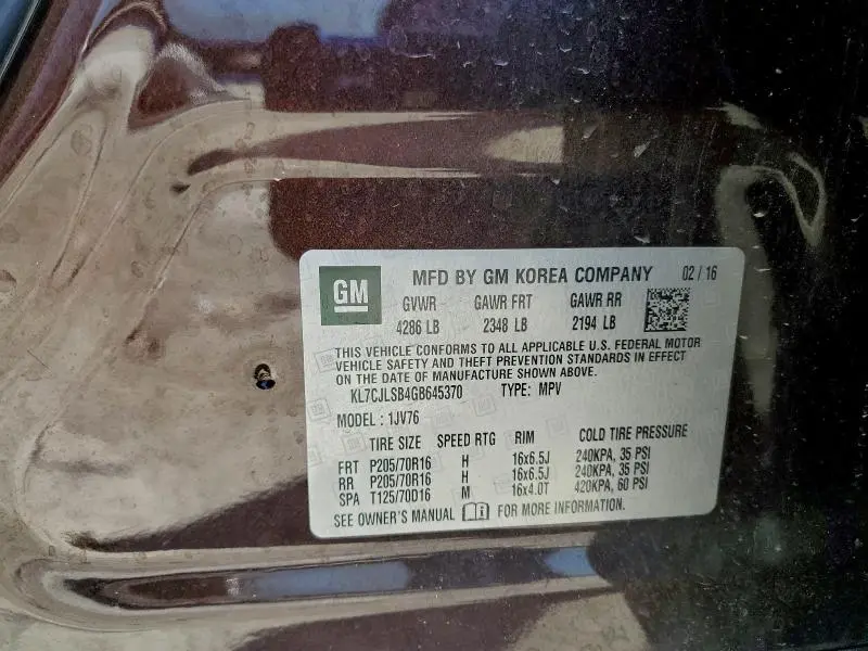 2016 CHEVROLET TRAX 1LT  