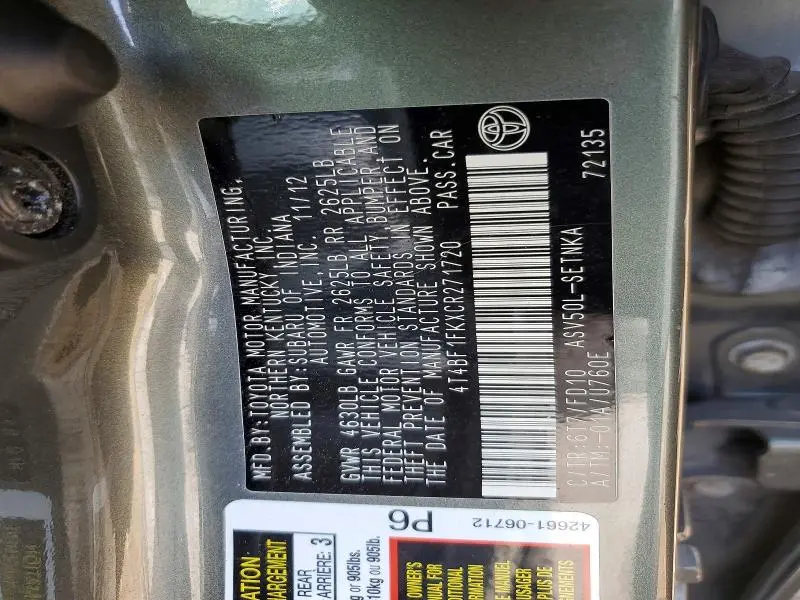 2012 TOYOTA CAMRY LE  