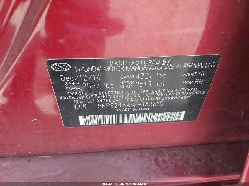 2015 HYUNDAI SONATA ECO