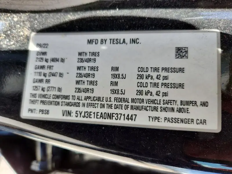 2022 TESLA MODEL 3   