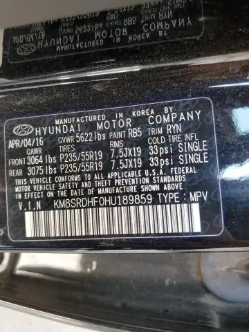 2017 HYUNDAI SANTA FE SE ULTIMATE