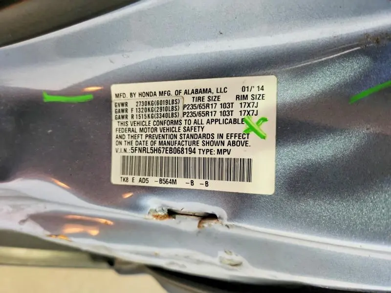 2014 HONDA ODYSSEY EXL  
