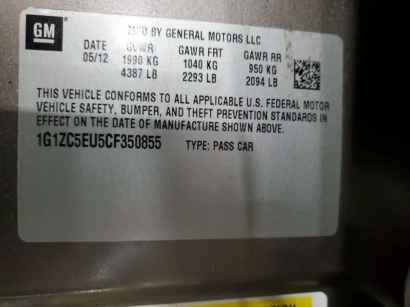 2012 CHEVROLET MALIBU 1LT  