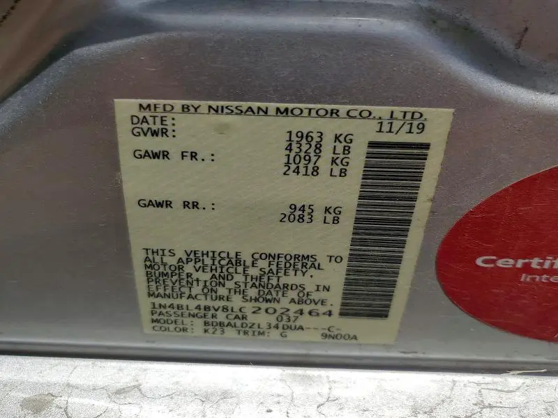 2020 NISSAN ALTIMA S  
