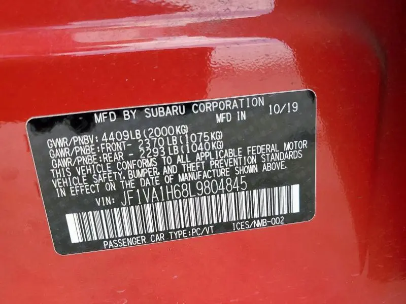 2020 SUBARU WRX LIMITED  