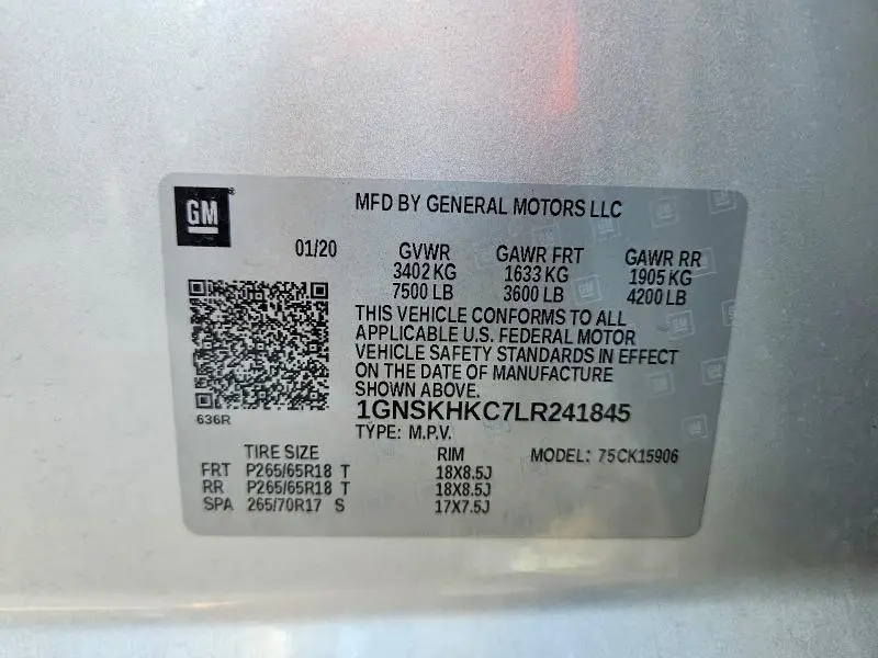 2020 CHEVROLET SUBURBAN K1500 LT  