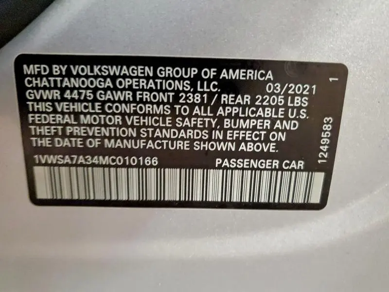 2021 VOLKSWAGEN PASSAT SE  