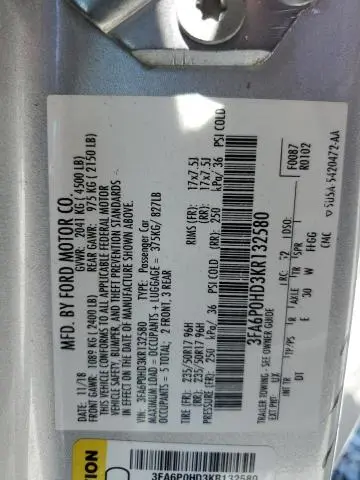 2019 FORD FUSION SE  