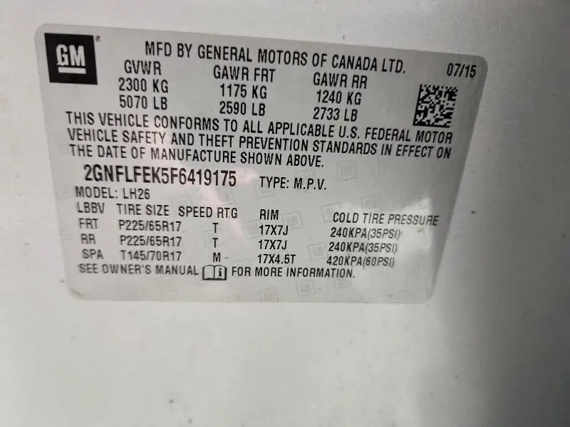 2015 CHEVROLET EQUINOX LT  