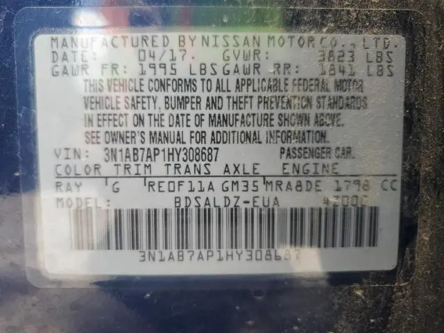 2017 NISSAN SENTRA S  