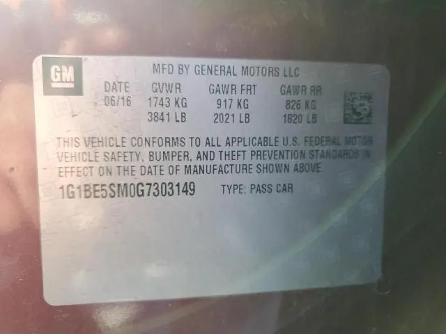 2016 CHEVROLET CRUZE LT  