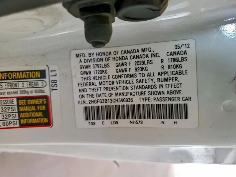 2012 HONDA CIVIC EXL  