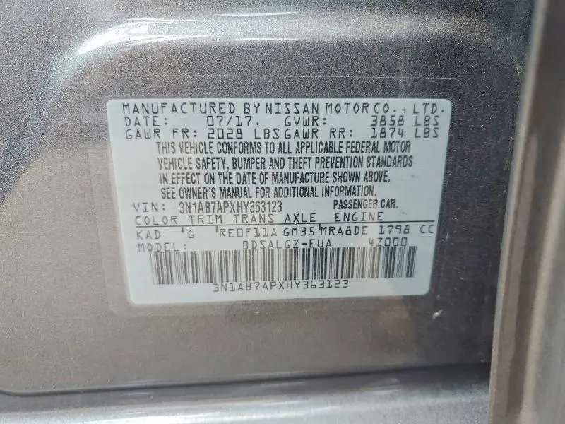 2017 NISSAN SENTRA SL  