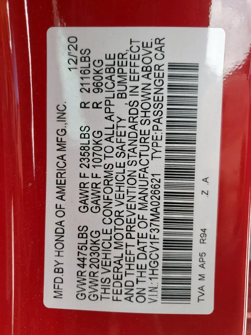 2021 HONDA ACCORD SPORT  