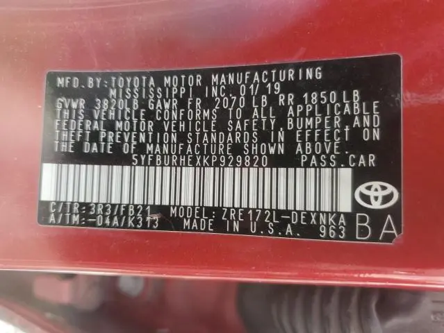 2019 TOYOTA COROLLA L  
