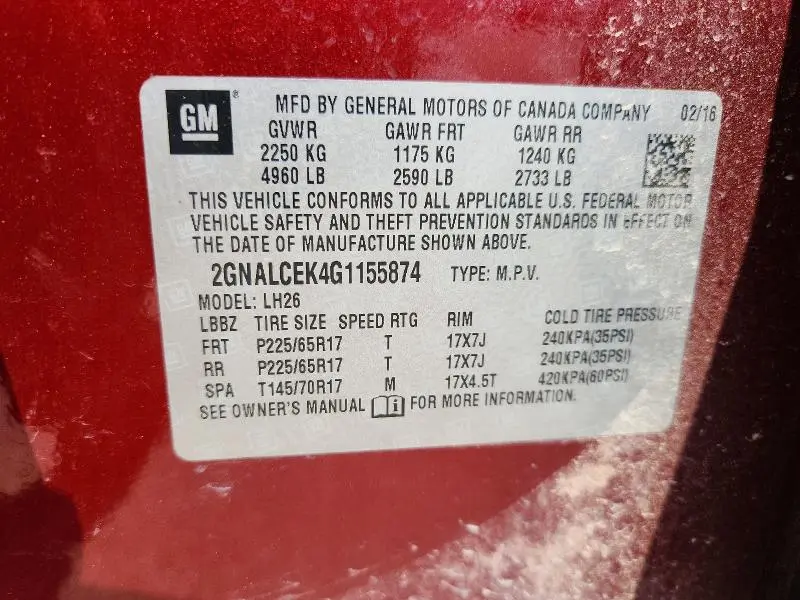 2016 CHEVROLET EQUINOX LT  
