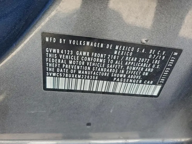 2019 VOLKSWAGEN JETTA S  