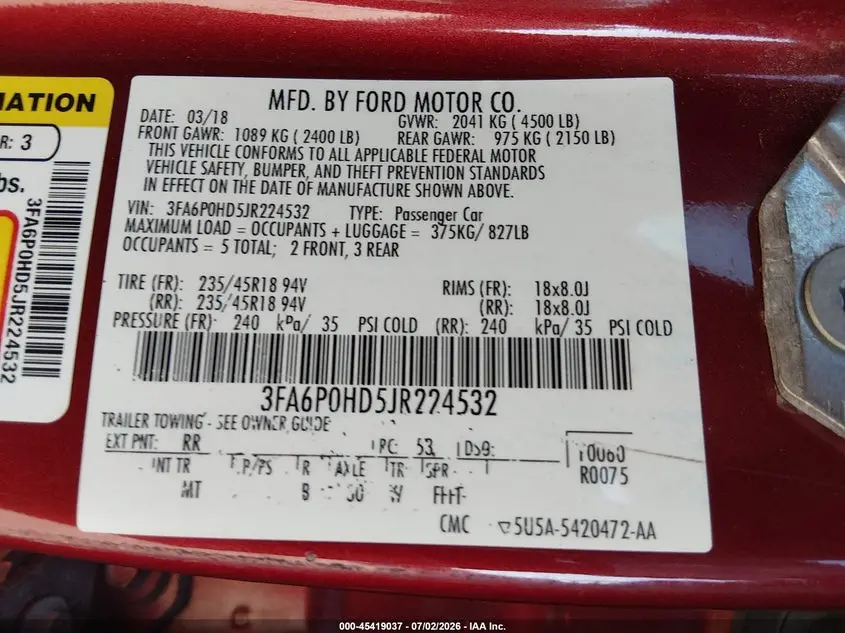 2018 FORD FUSION SE