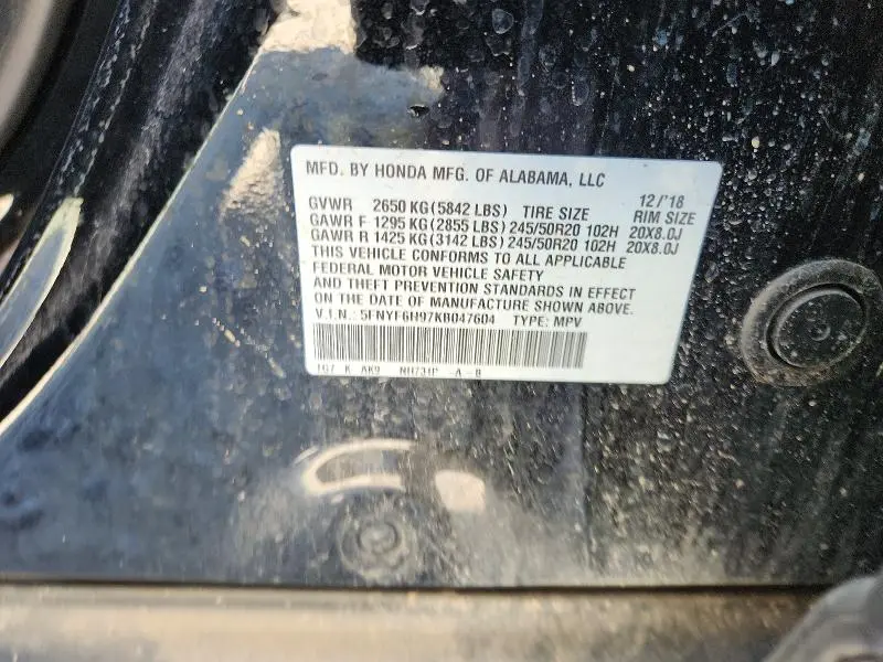 2019 HONDA PILOT TOURING  
