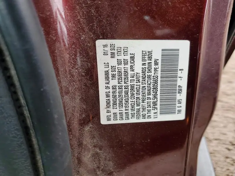 2016 HONDA ODYSSEY EXL  