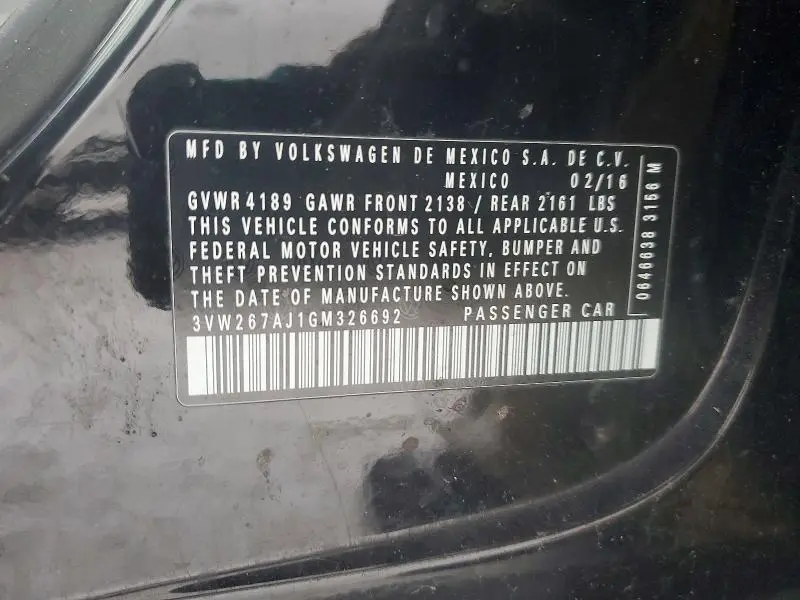 2016 VOLKSWAGEN JETTA S  