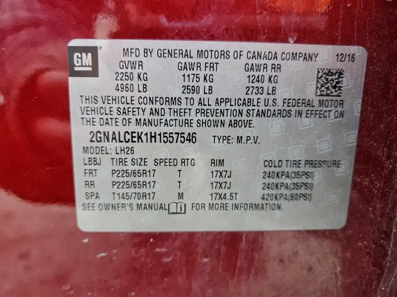 2017 CHEVROLET EQUINOX LT  