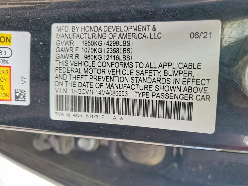 2021 HONDA ACCORD LX  