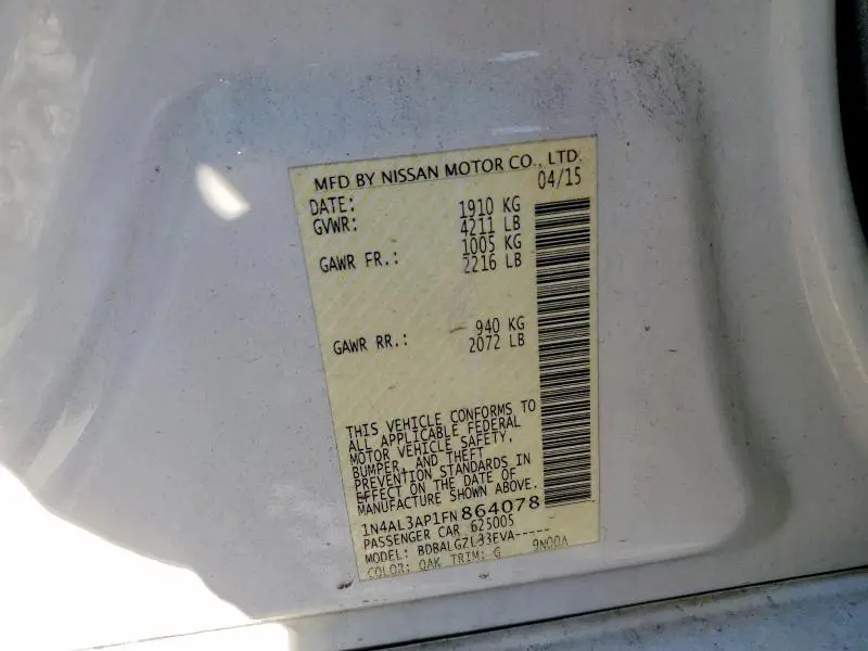 2015 NISSAN ALTIMA 2.5 S  