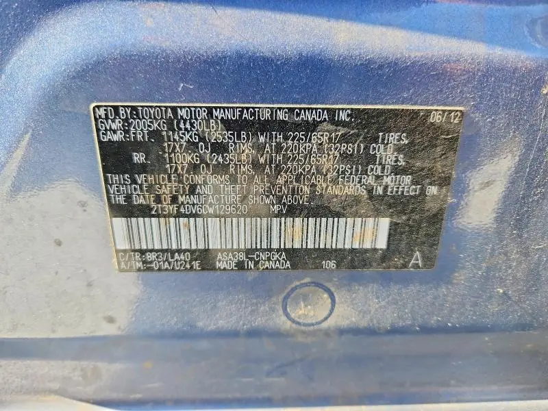 2012 TOYOTA RAV4 LIMITED  