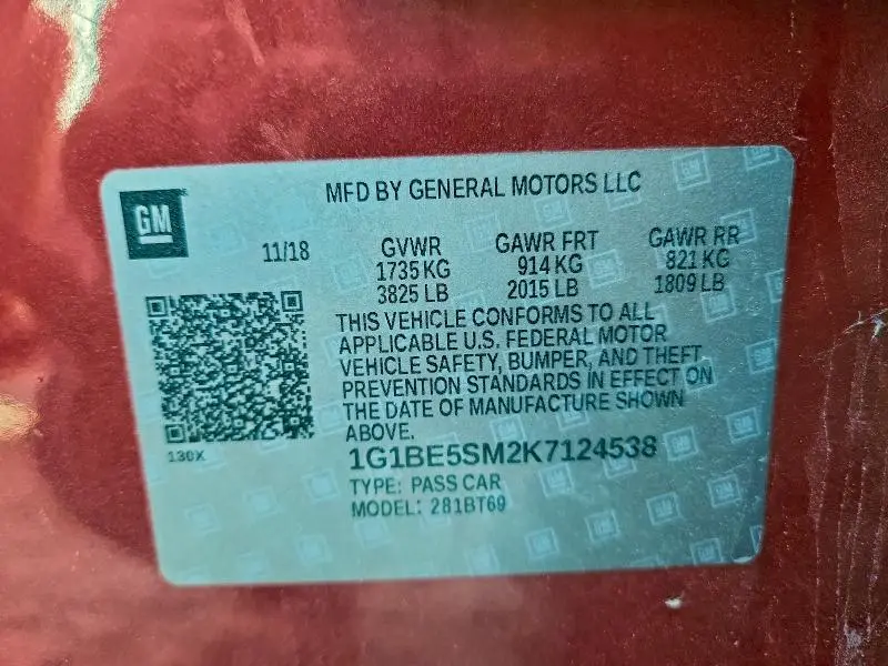 2019 CHEVROLET CRUZE LT  