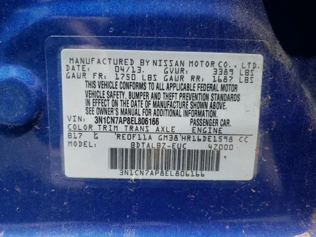 2014 NISSAN VERSA S  