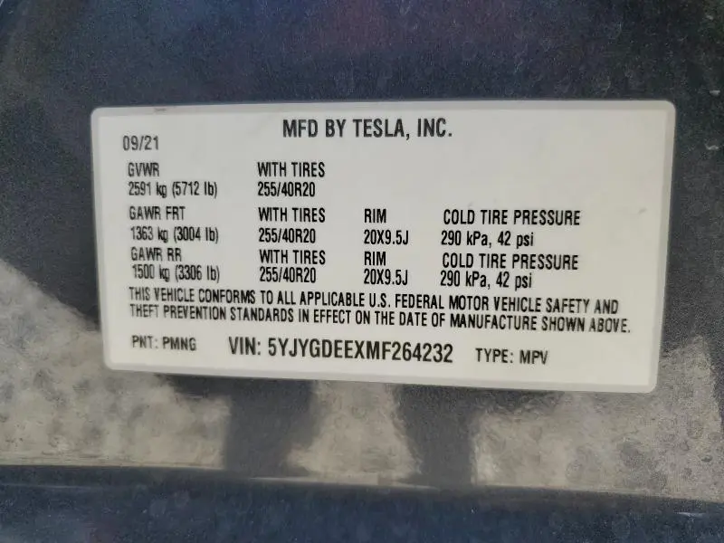 2021 TESLA MODEL Y   