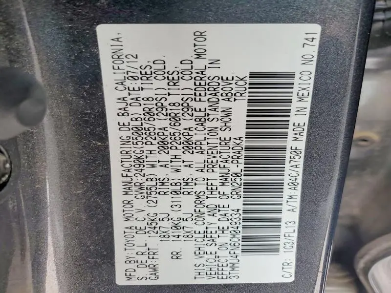 2012 TOYOTA TACOMA DOUBLE CAB LONG BED  