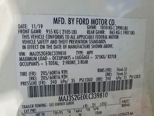 2020 FORD ECOSPORT SE  