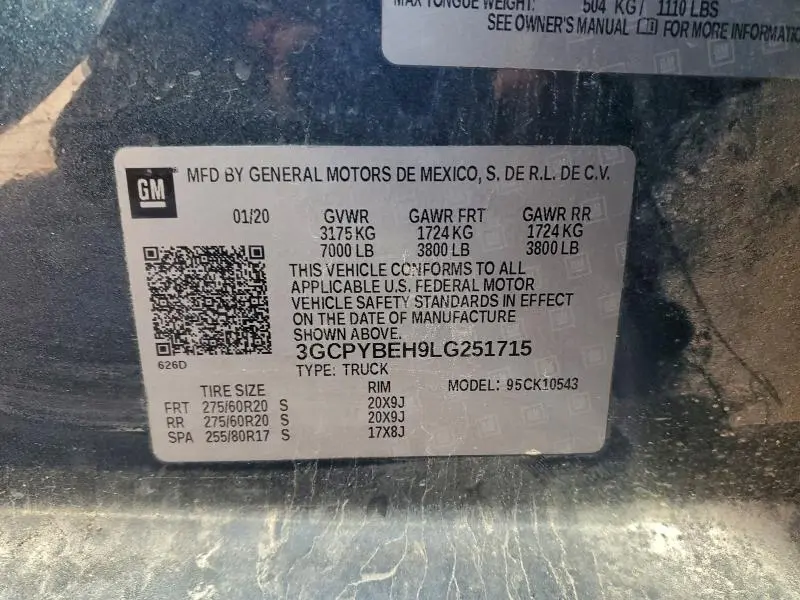 2020 CHEVROLET SILVERADO K1500 CUSTOM  