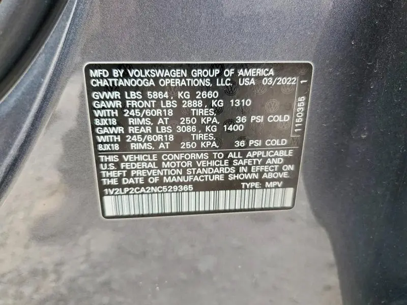 2022 VOLKSWAGEN ATLAS SE  