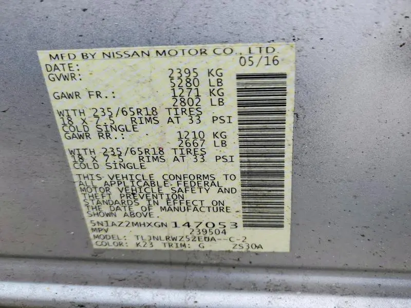 2016 NISSAN MURANO SL  