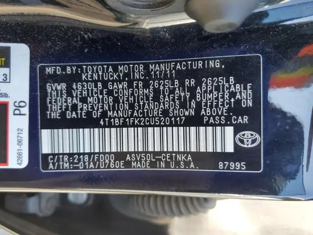 2012 TOYOTA CAMRY BASE  