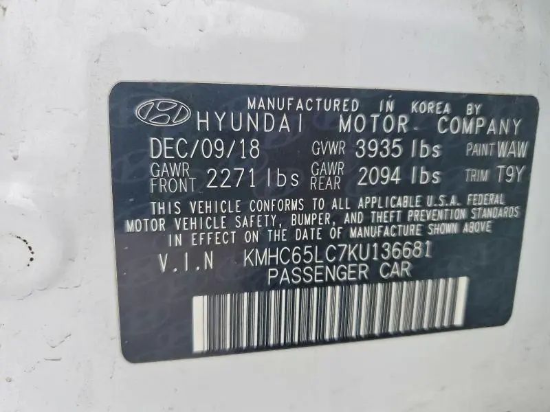 2019 HYUNDAI IONIQ BLUE  