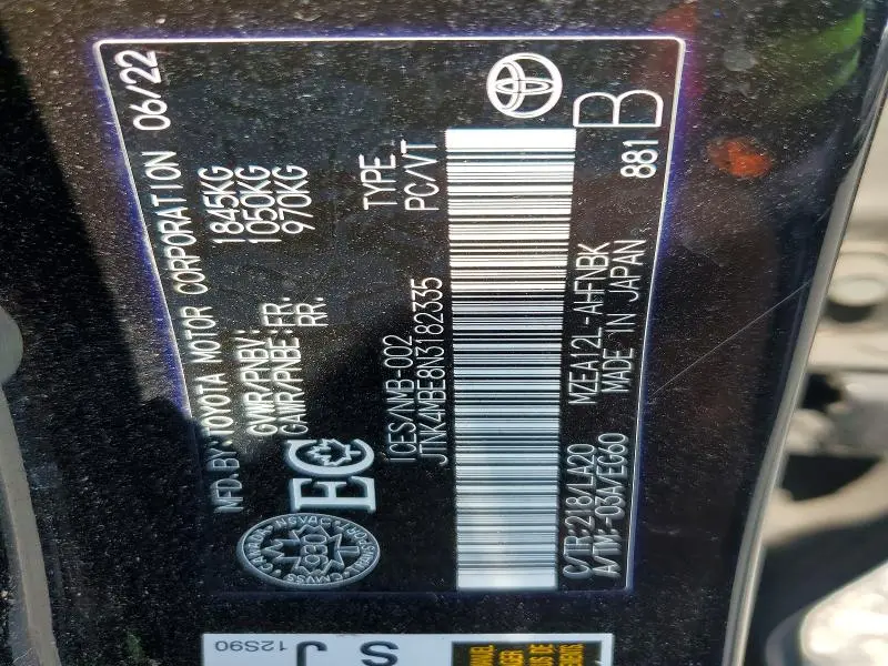 2022 TOYOTA CORLLA L L   