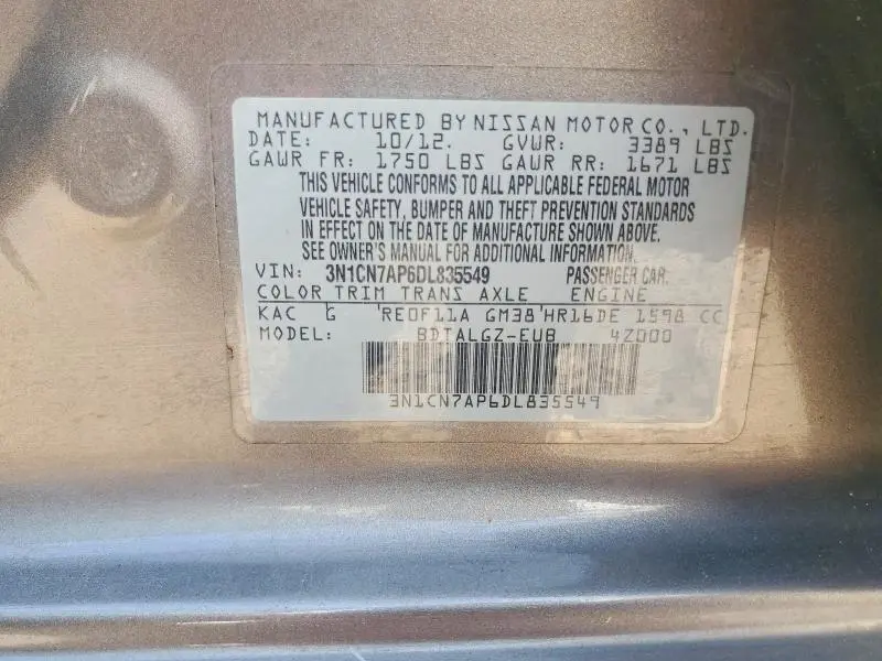 2013 NISSAN VERSA 1.6 S  